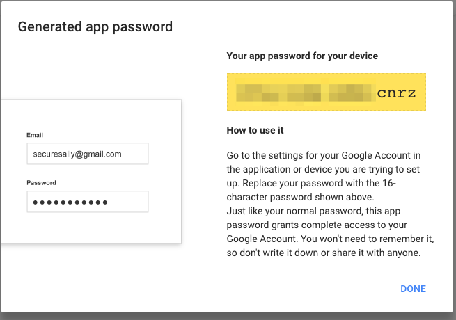 Generated app password