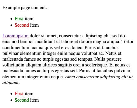 Elements added to the example page via the innerHTML property